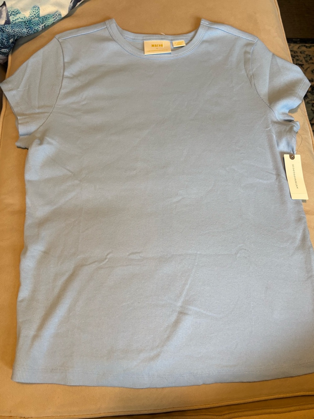 Maeve Anthropologie Light Blue Knit Short Sleeve Top Tee New NWT Happy Blue XL